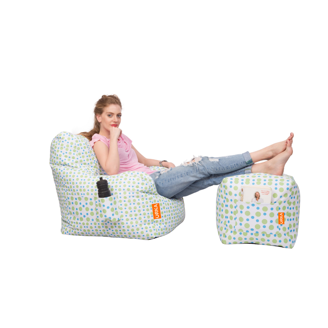 Can bean bags Digital Printed XXXL Arm Bean Chair With Footstool (Polka Dot) view 2